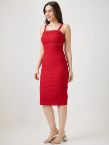 Globus Women Bodycon Red Midi/Calf Length Dress