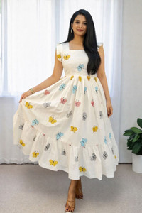 Monvari Women Maxi White Below Knee Dress