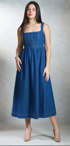 TIARO Women A-line Dark Blue Above Knee/Mid Thigh Length Dress