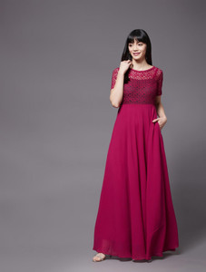 Miss Chase Women A-line Pink Maxi/Full Length Dress