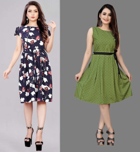 tanvi creation Women Fit and Flare Blue Knee Length Dress
