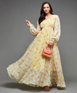 Miss Chase Women Cinched Waist Multicolor Maxi/Full Length Dress