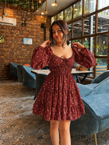 TANDUL Women Fit and Flare Maroon Mini/Short Dress