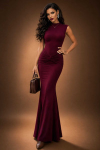 HouseOfCommon Women Bodycon Maroon Maxi/Full Length Dress