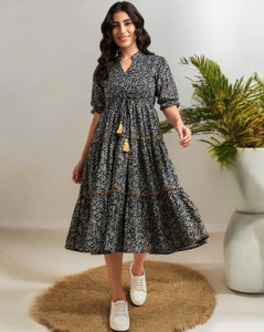 Kharoliya Women Ethnic Dress Multicolor Below Knee Dress