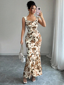 SANEPI Women Bodycon Beige Maxi/Full Length Dress