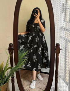 Devastri Women Fit and Flare Black Midi/Calf Length Dress