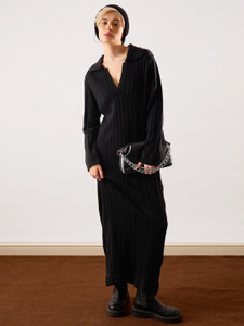 SASSAFRAS Women Fit and Flare Black Maxi/Full Length Dress