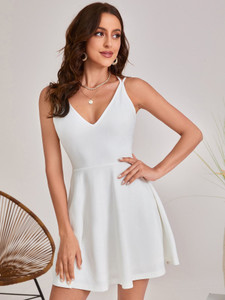 Aahwan Women Fit and Flare White Mini/Short Dress