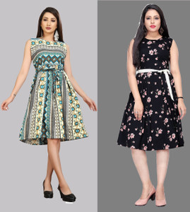 Modli 20 Fashion Women Fit and Flare Black Knee Length Dress
