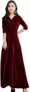 WestCHIC Women Fit and Flare Maroon Maxi/Full Length Dress