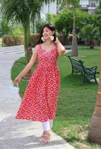 Bhawanaprint Women Ethnic Dress Pink, Yellow, White Maxi/Full Length Dress