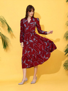 Sheetal Associates Women Fit and Flare Maroon Below Knee Dress