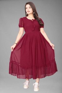 Maruti Nandan Impex Women Fit and Flare Maroon Maxi/Full Length Dress