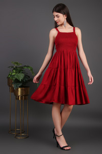 NG Fashion Women Fit and Flare Maroon Knee Length Dress