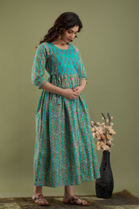 ashraj Women Fit and Flare Light Blue Midi/Calf Length Dress