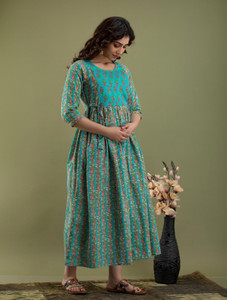 ashraj Women Fit and Flare Light Blue Midi/Calf Length Dress