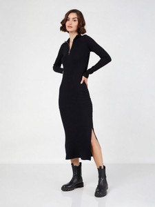 SASSAFRAS Women Bodycon Black Midi/Calf Length Dress