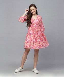 Stylum Women Fit and Flare Pink Above Knee/Mid Thigh Length Dress