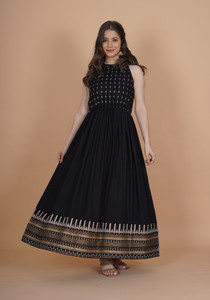INDIANIC Women Maxi Black Full Length Dress