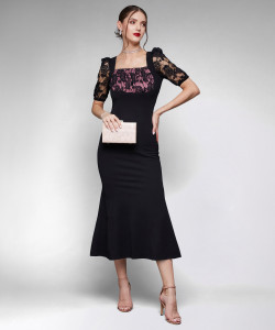 Miss Chase Women Bodycon Black, Pink Midi/Calf Length Dress