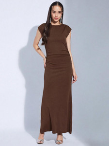 Selvia Women Bodycon Brown Maxi/Full Length Dress