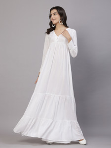 AAYU Women Layered White Maxi/Full Length Dress