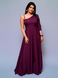 diyaz Women Fit and Flare Purple Maxi/Full Length Dress