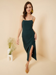 RARE Women A-line Dark Green Midi/Calf Length Dress