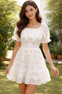 DORESUZAA Women A-line White Knee Length Dress