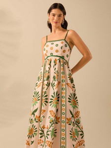 Sheetal Associates Women Fit and Flare Beige, Green Maxi/Full Length Dress