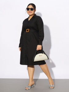 SASSAFRAS Curve Women Shirt Black Above Knee/Mid Thigh Length Dress