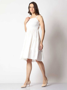 NG CREATION Women Fit and Flare White Knee Length Dress