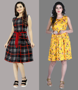 Modli 20 Fashion Women Fit and Flare Yellow Knee Length Dress