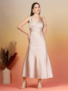 AAYU Women Bodycon Silver Maxi/Full Length Dress