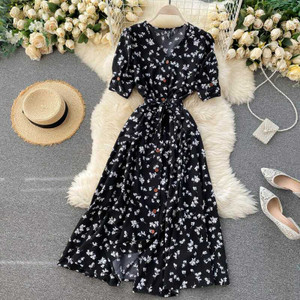 RIEKA Women Fit and Flare Black Midi/Calf Length Dress