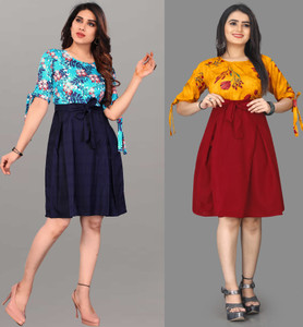 Khushi Fab Women Fit and Flare Multicolor Above Knee/Mid Thigh Length Dress