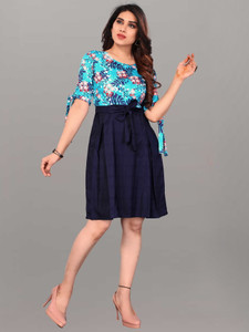 Khushi Fab Women Fit and Flare Blue Knee Length Dress