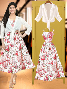 Javed Evergreen trend Women A-line White, Pink, Multicolor Ankle Length Dress