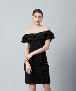 ATHENA Women Bodycon Black Midi/Calf Length Dress