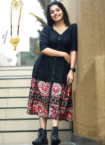 Ethniclook Women Fit and Flare Black Midi/Calf Length Dress