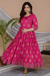 Gujari Women Fit and Flare Pink Midi/Calf Length Dress