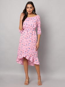 BRINNS Women Asymmetric Multicolor Knee Length Dress