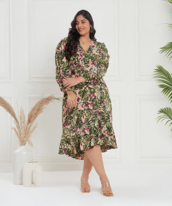 CURVE BY KASSUALLY Women Wrap Multicolor Midi/Calf Length Dress