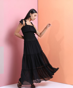 Tokyo Talkies Women Maxi Black Full Length Dress