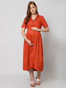 SupBir Women Gown Orange Ankle Length Dress