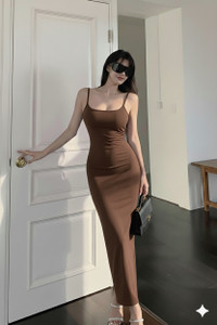 KAIZONE Women Bodycon Brown Maxi/Full Length Dress