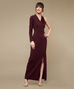 Miss Chase Women Bodycon Maroon Maxi/Full Length Dress