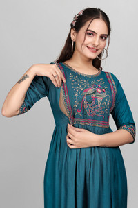 sheladiya Women Fit and Flare Blue Midi/Calf Length Dress