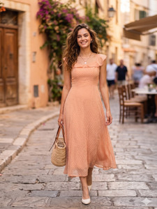 AAYU Women Fit and Flare Pink Maxi/Full Length Dress
